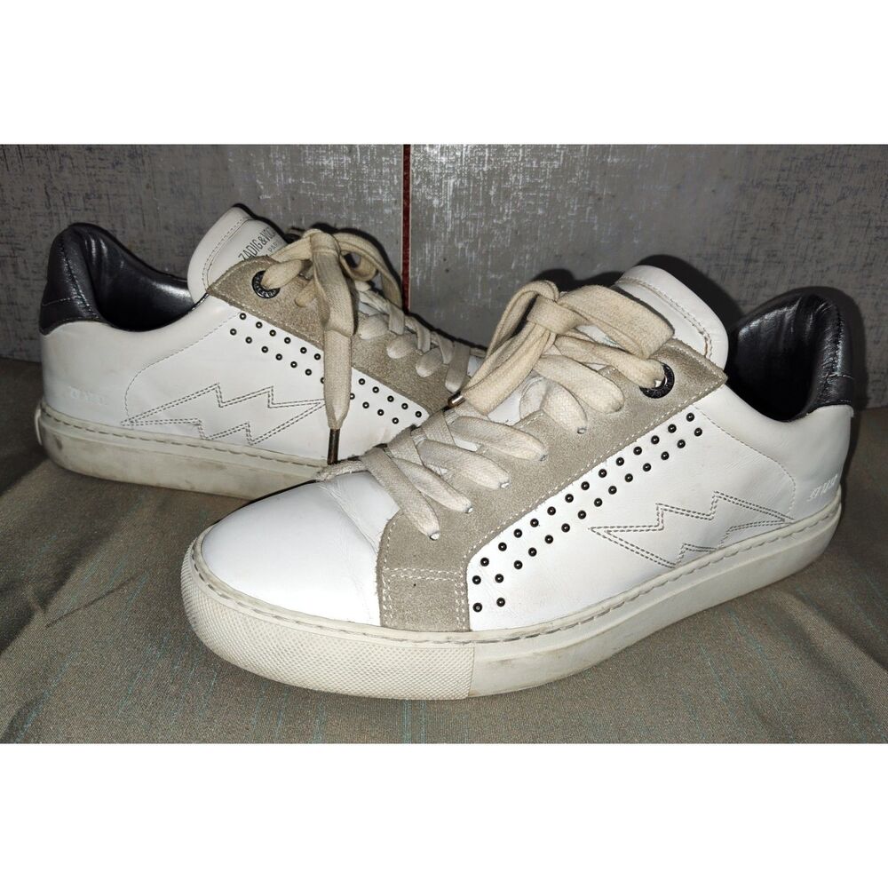 Zadig & Voltaire Women's White Gray Studded Sneakers Sz 40